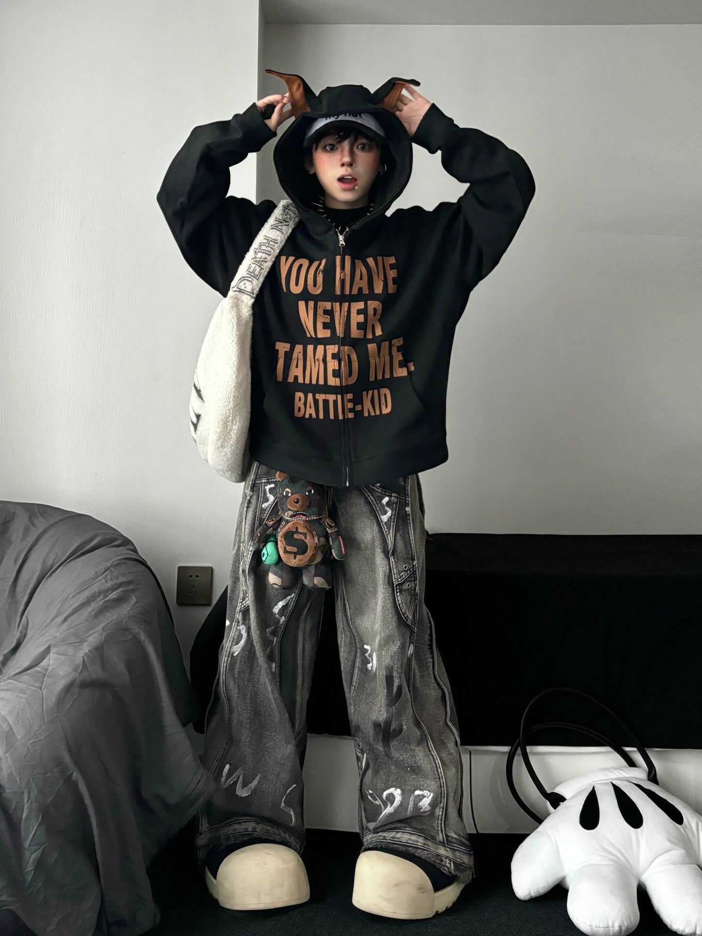 Vintage Distressed Graffiti Oversized Jeans