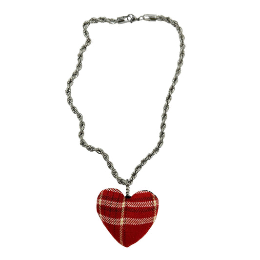 Y2K "THE HEART" Plaid Patchwork Necklace