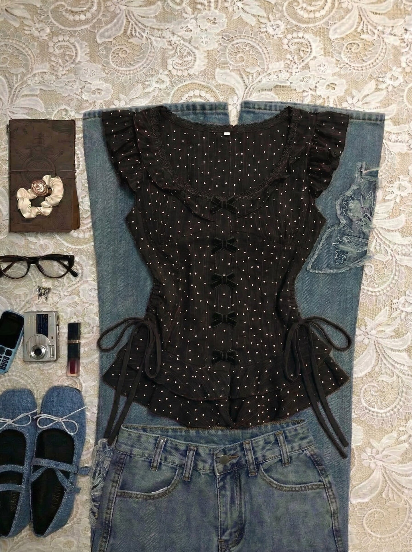 polka dots ruffled shirt
