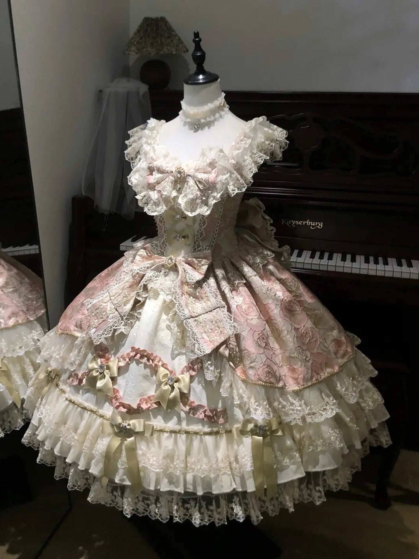 princess lace bow pink dress