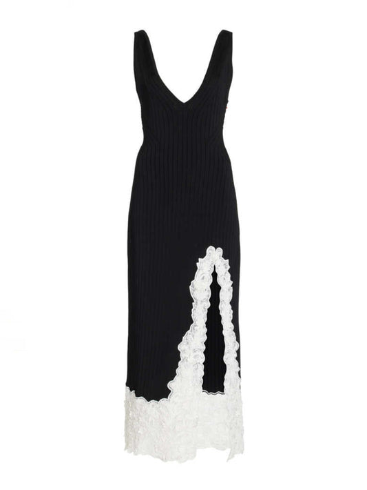 Lace Splicing Suspender Knitted Dress