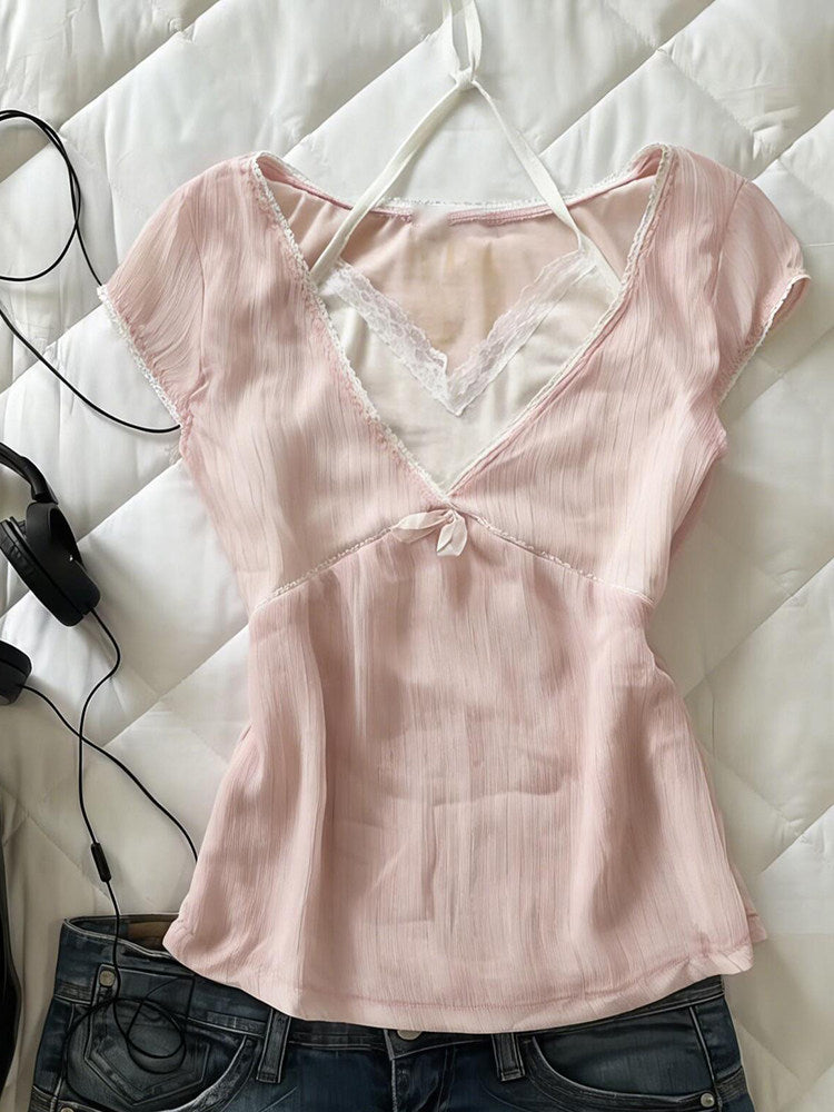 v-neck coquette bow shirt