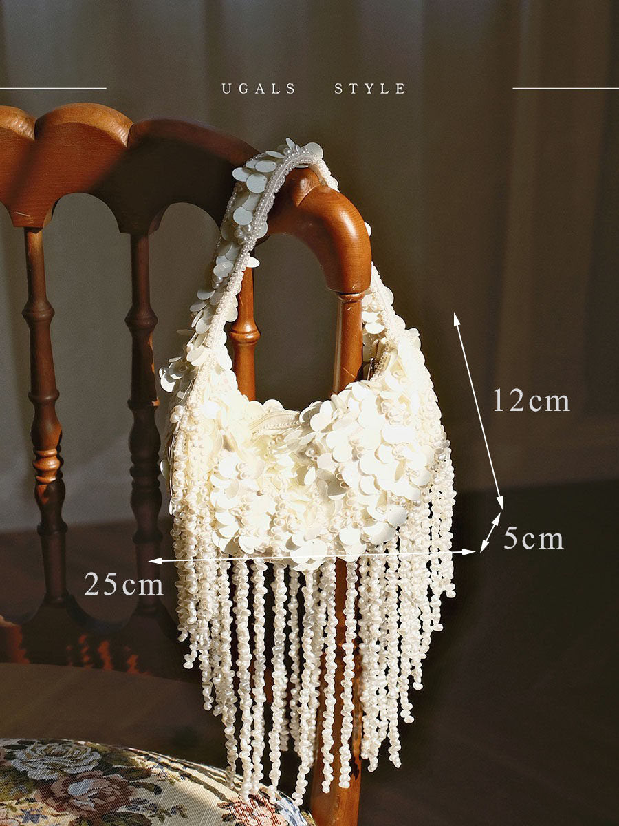 French woven pearl tassel underarm clutch bag