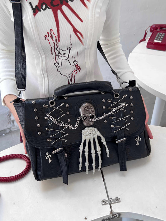 Grunge Rivet Chain Skull Crossbody Bag