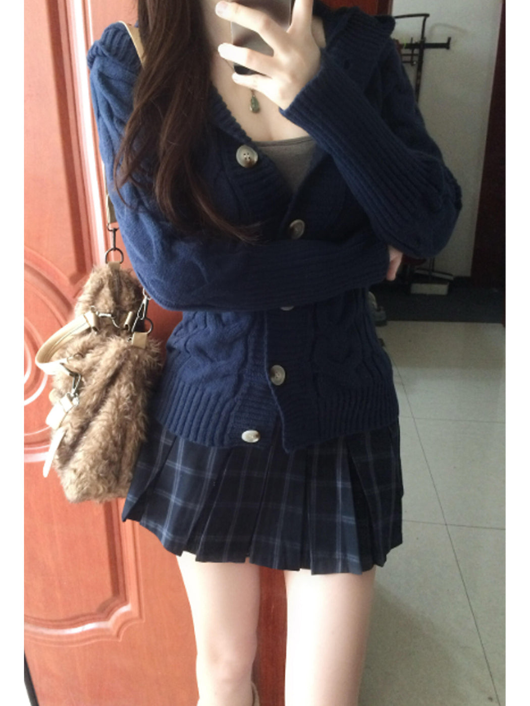 retro navy preppy cardigan
