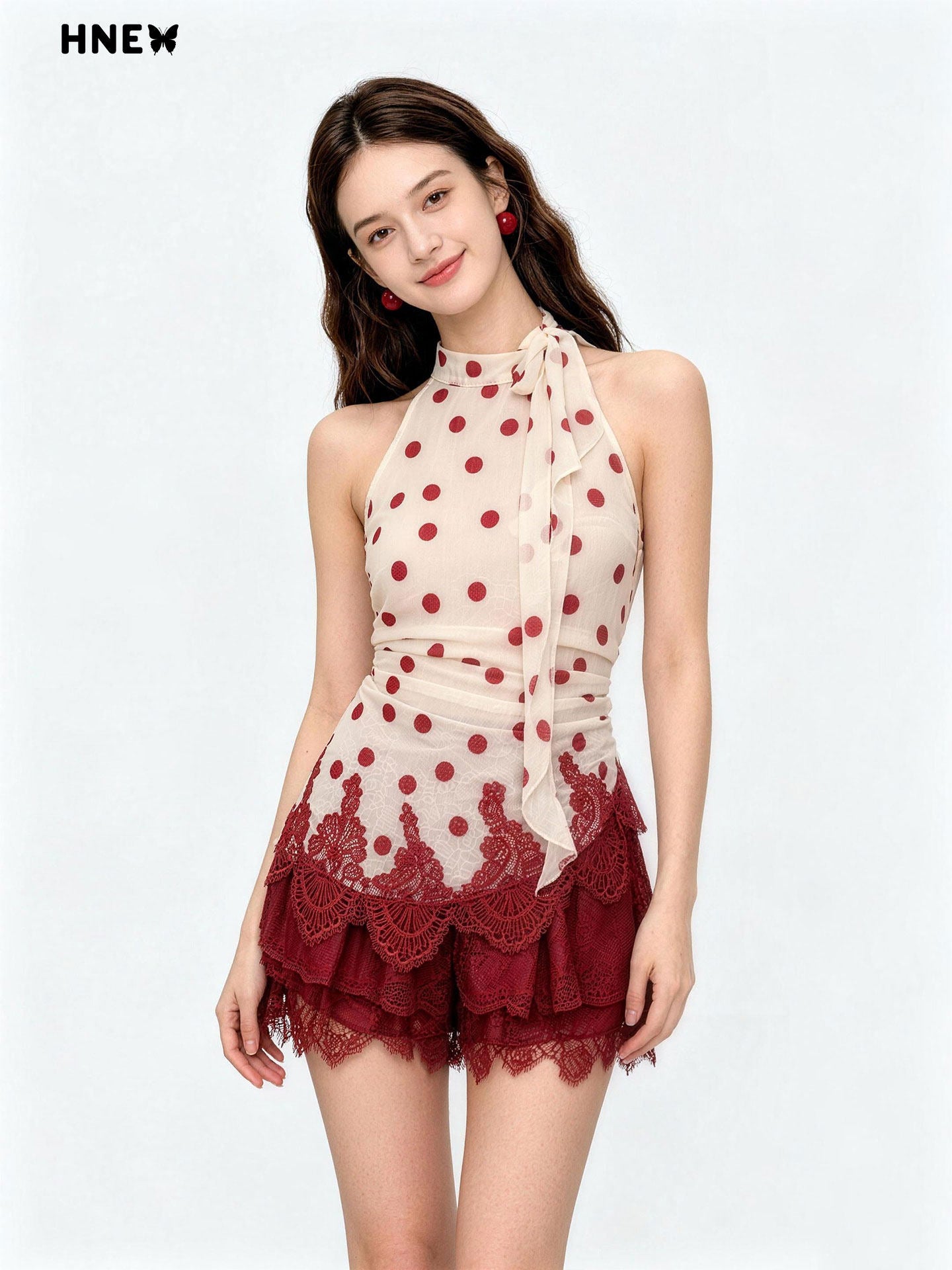 Red polka dot top and skirt set