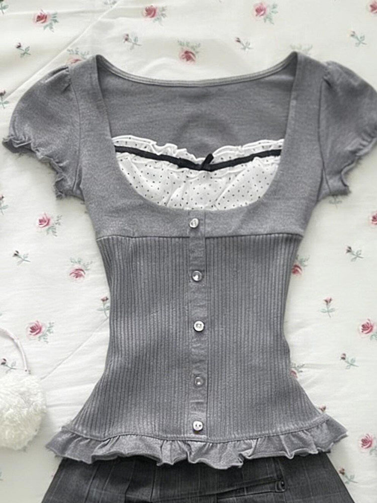 retro gray polka dot shirt