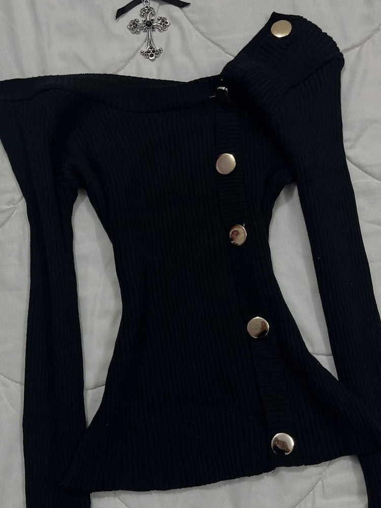 retro buttons long-sleeved top