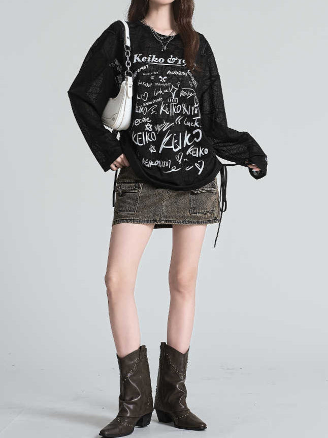 Butterfly Hollow Back Long-sleeved Top