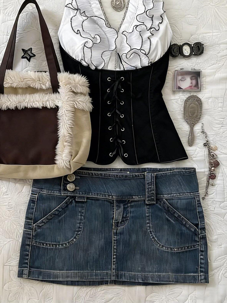 retro ruffled corset top