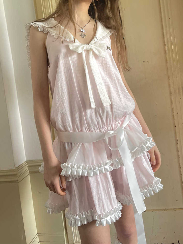 Angel Pink Lace Bow Dress
