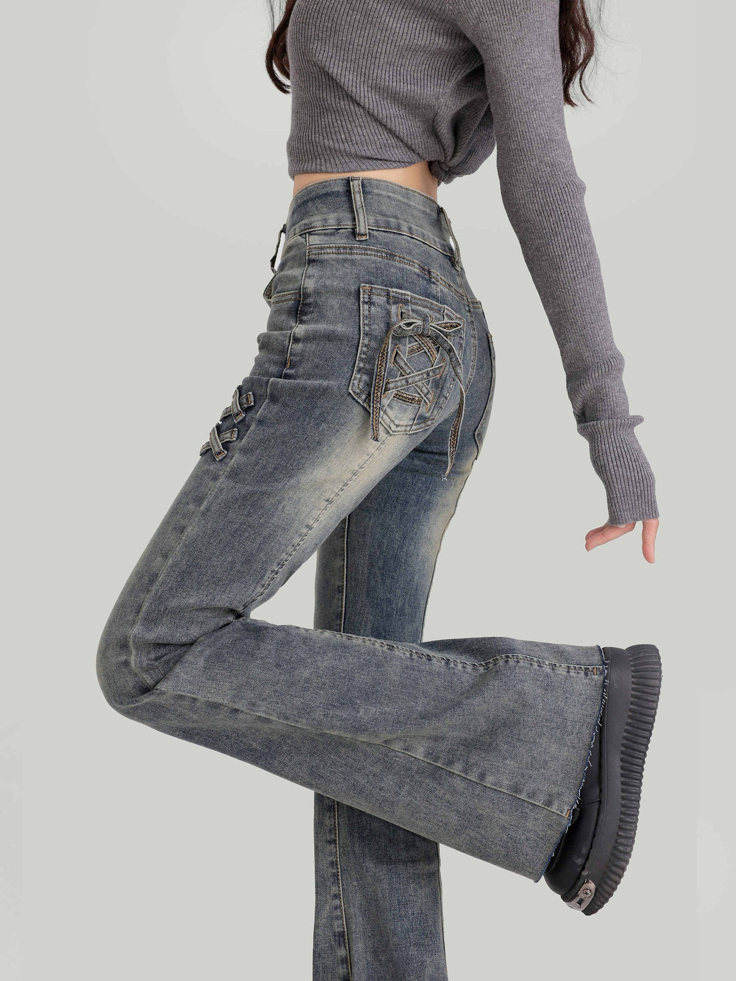 Coquette Double Button Bell Bottom Jeans