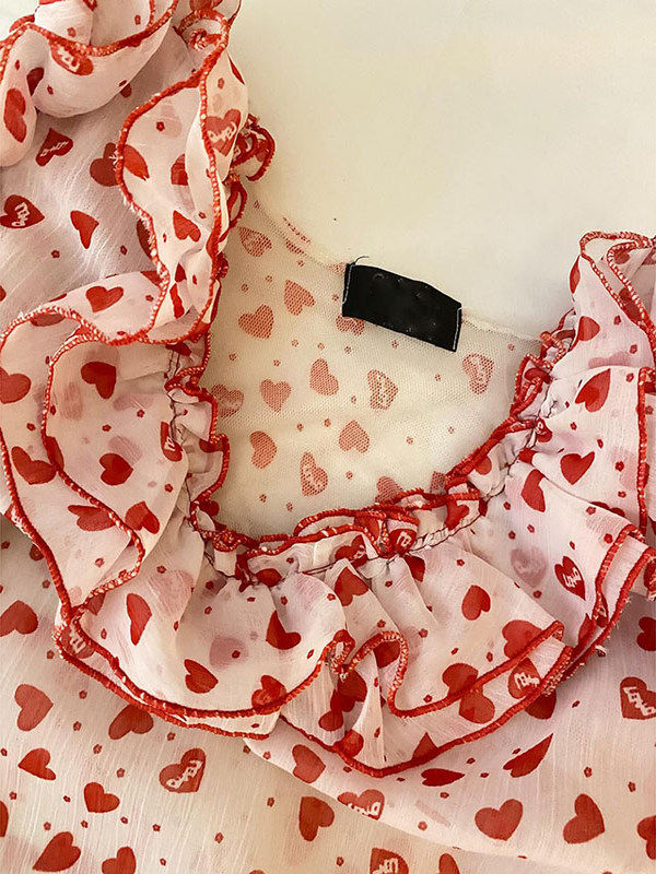 mesh hearts ruffled tank top