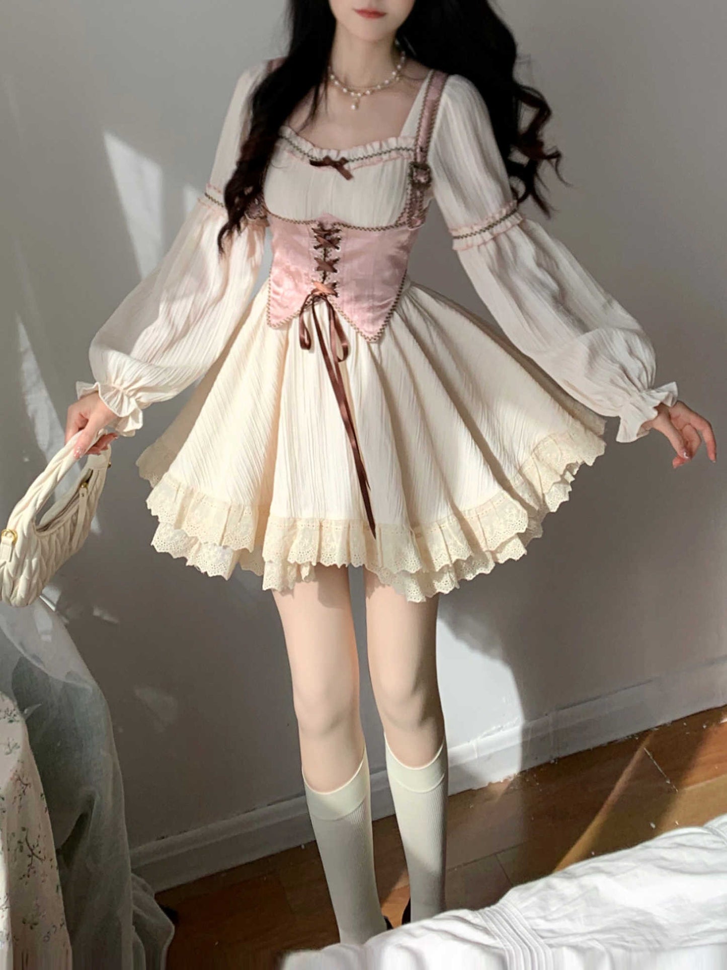 Square Neck Princess Dress + Vest Suit
