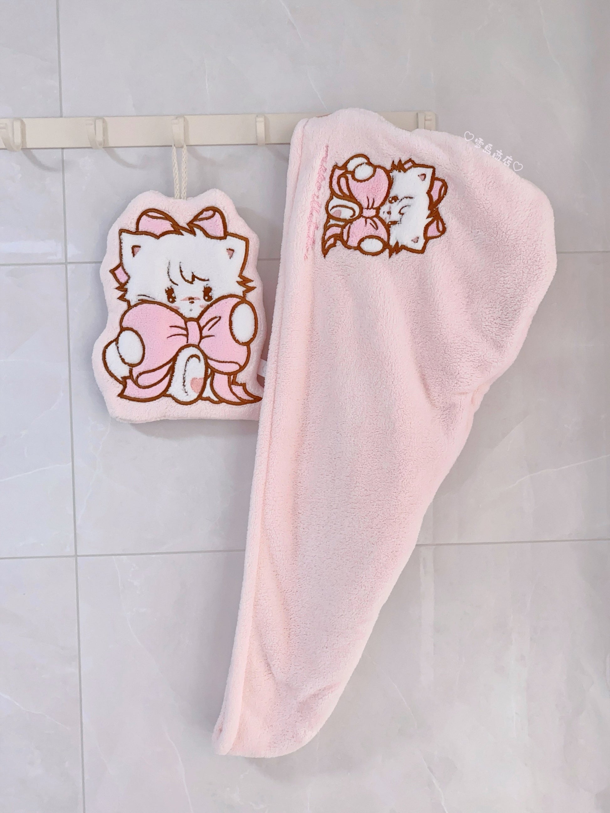 kawaii hair drying cap and hand towel