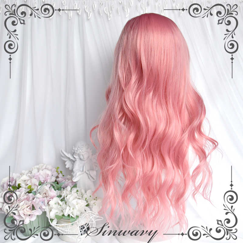 Peach Pink Long Curly Wig