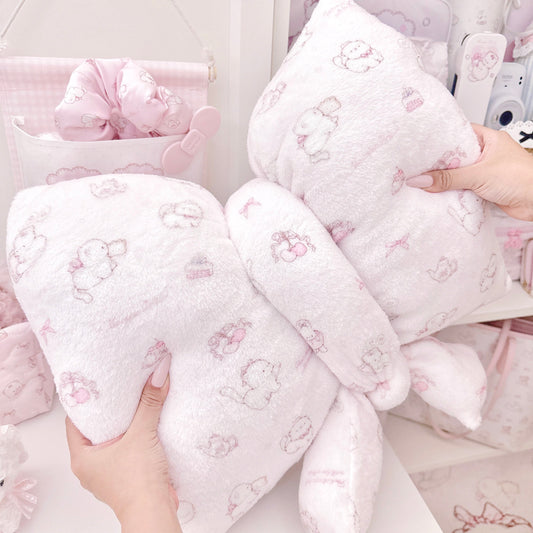 pink cat velvet bow pillow