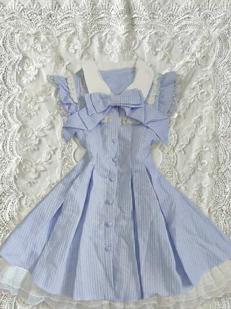 retro blue striped dress