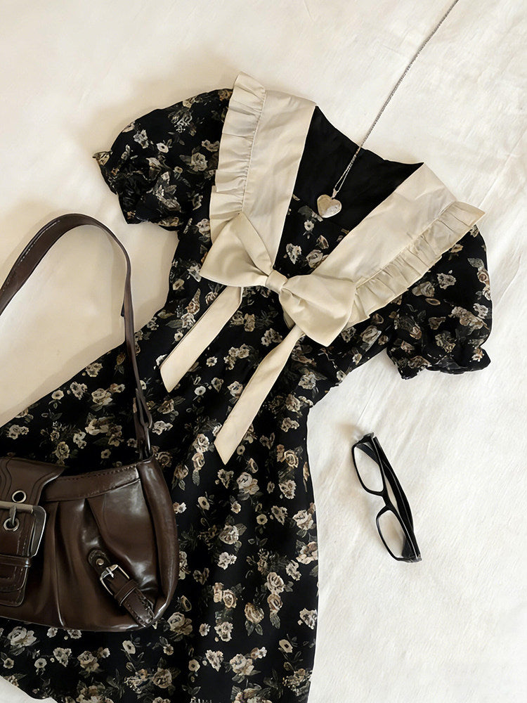 retro floral bow dress