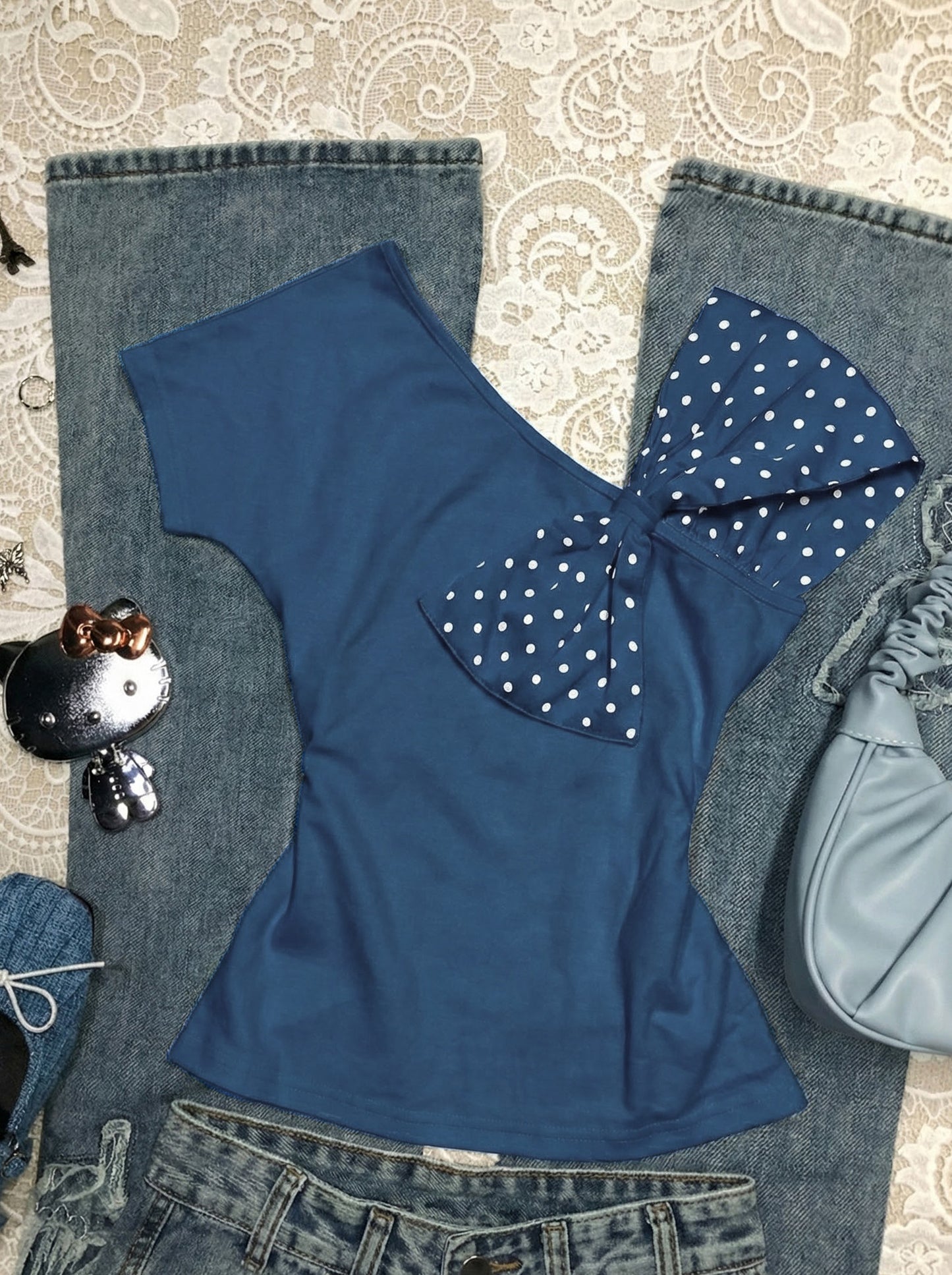 polka dots bow shirt