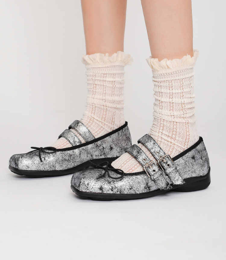 Balletcore Silver Mary Jane Shoes