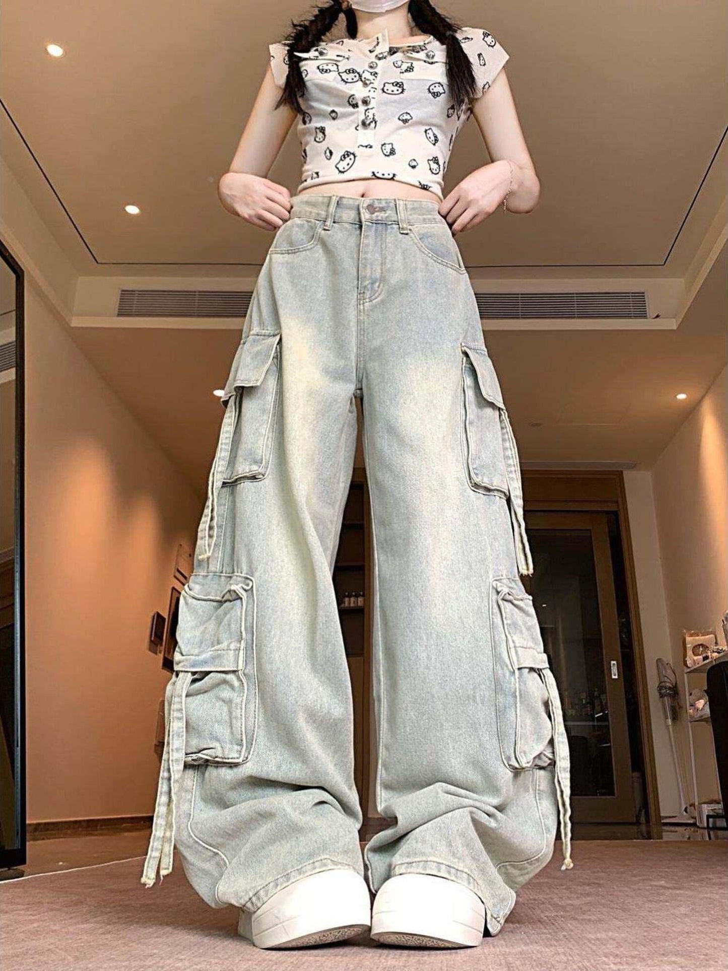 High-Waist Cargo Pocket Jeans