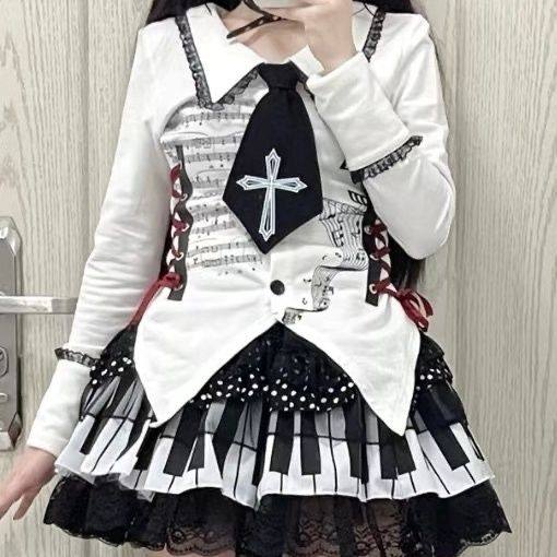 y2k punk piano key cake skirt