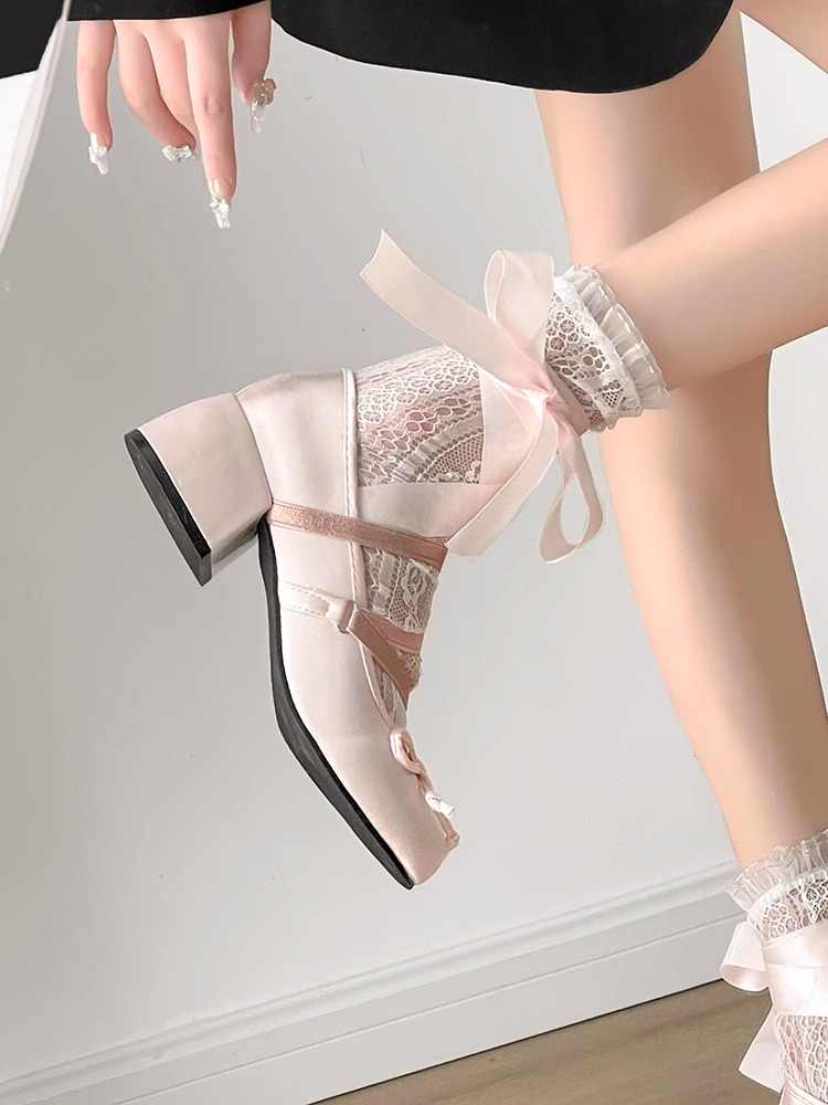 Ballet Thick Heel Coquette Shoes