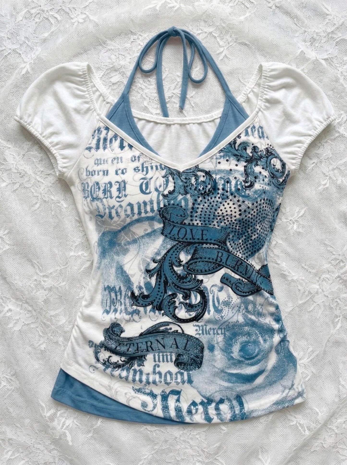 vintage print halter top shirt