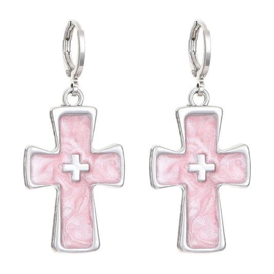 Grunge Cross Silver Earrings