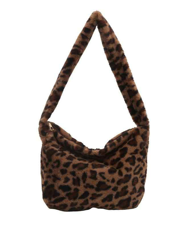 Y2K Plush Leopard Crossbody Bag