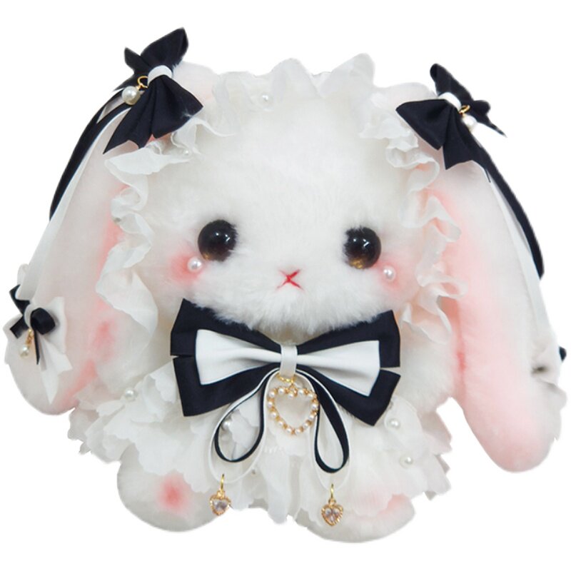 black bow plush rabbit pearls bag