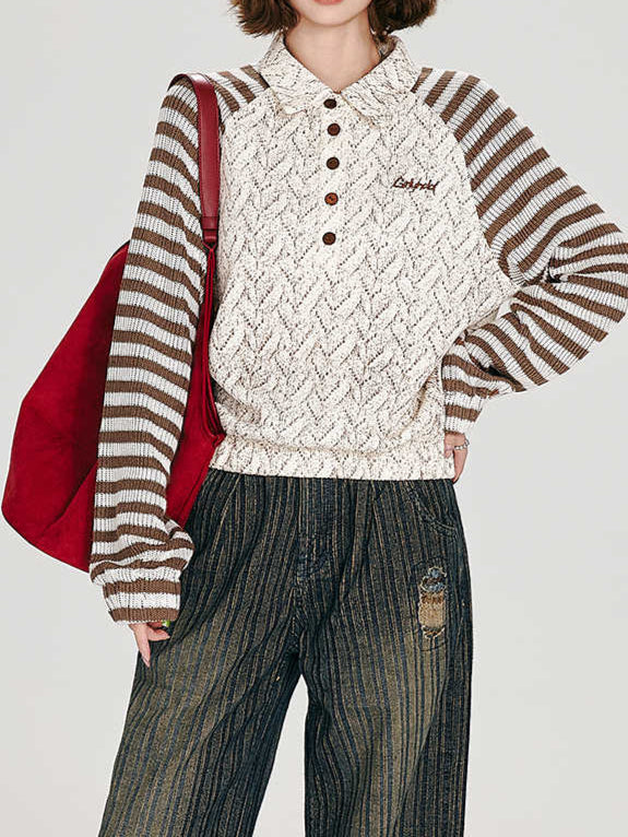 Preppy Striped Long-sleeved Sweater