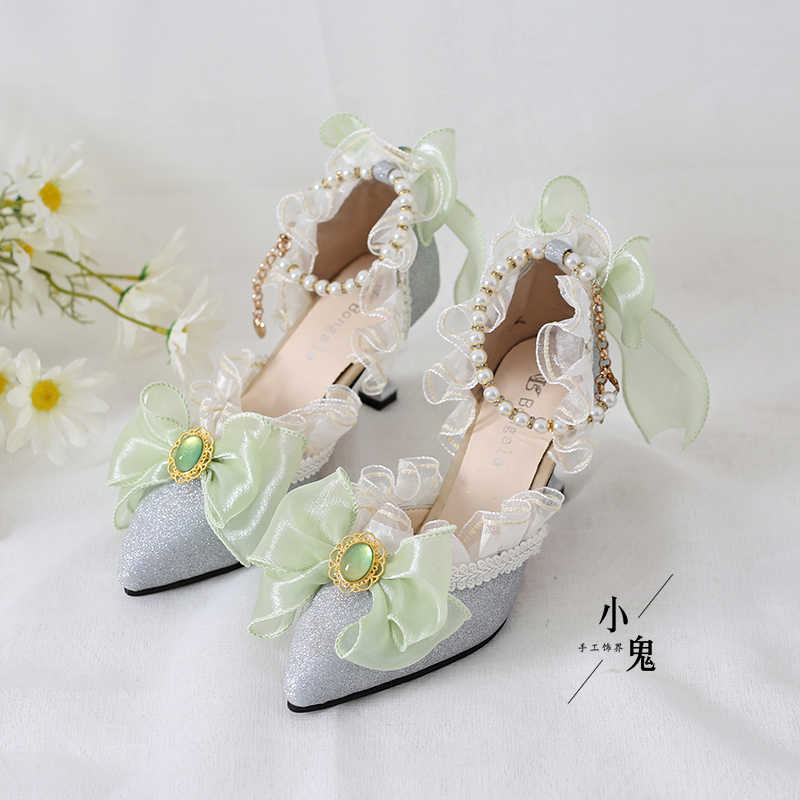 Mesh Bows Pearls Lolita Sandals