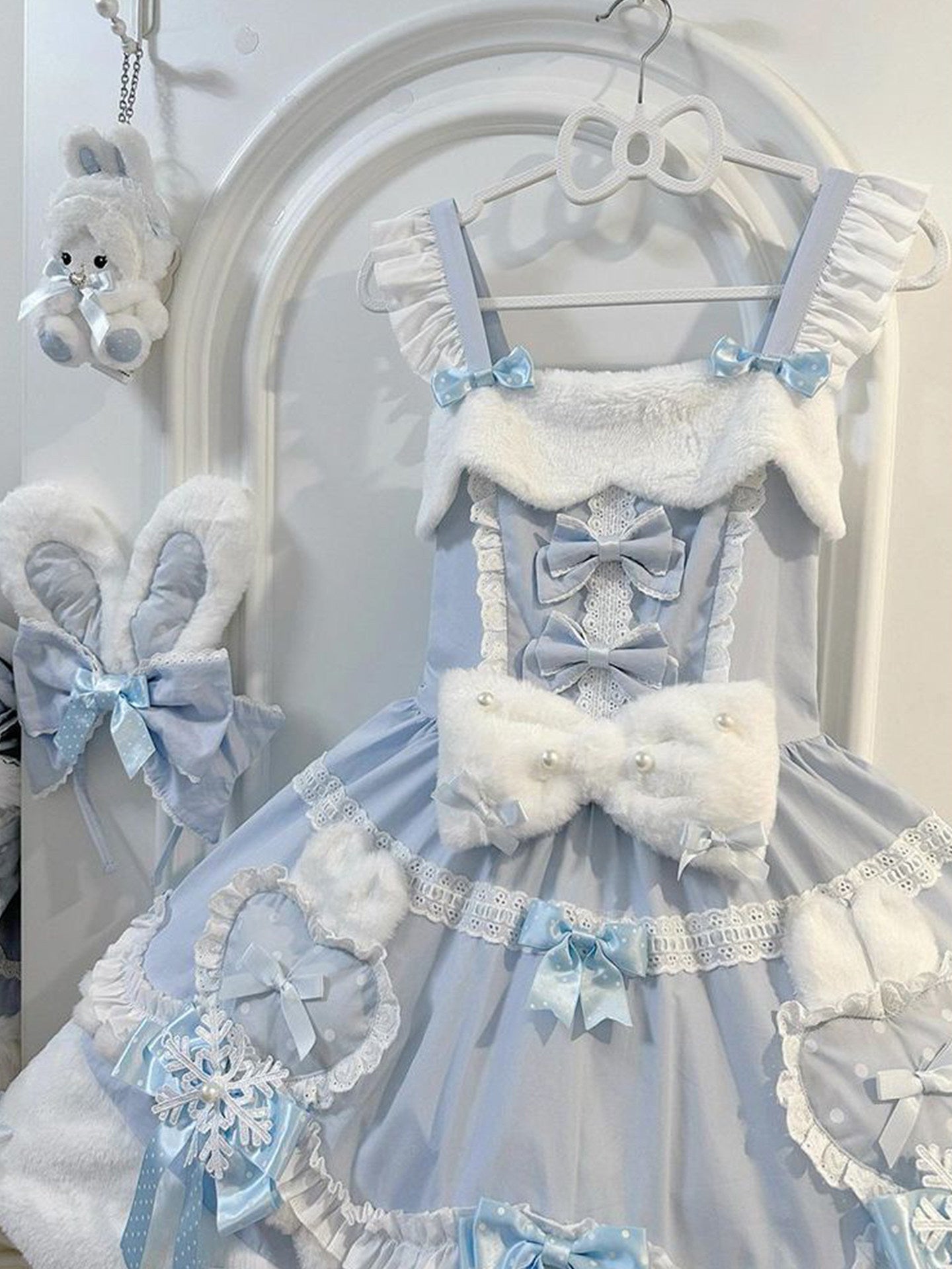 winter baby blue fur kawaii coat