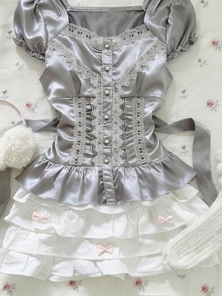 retro gray straps corset shirt