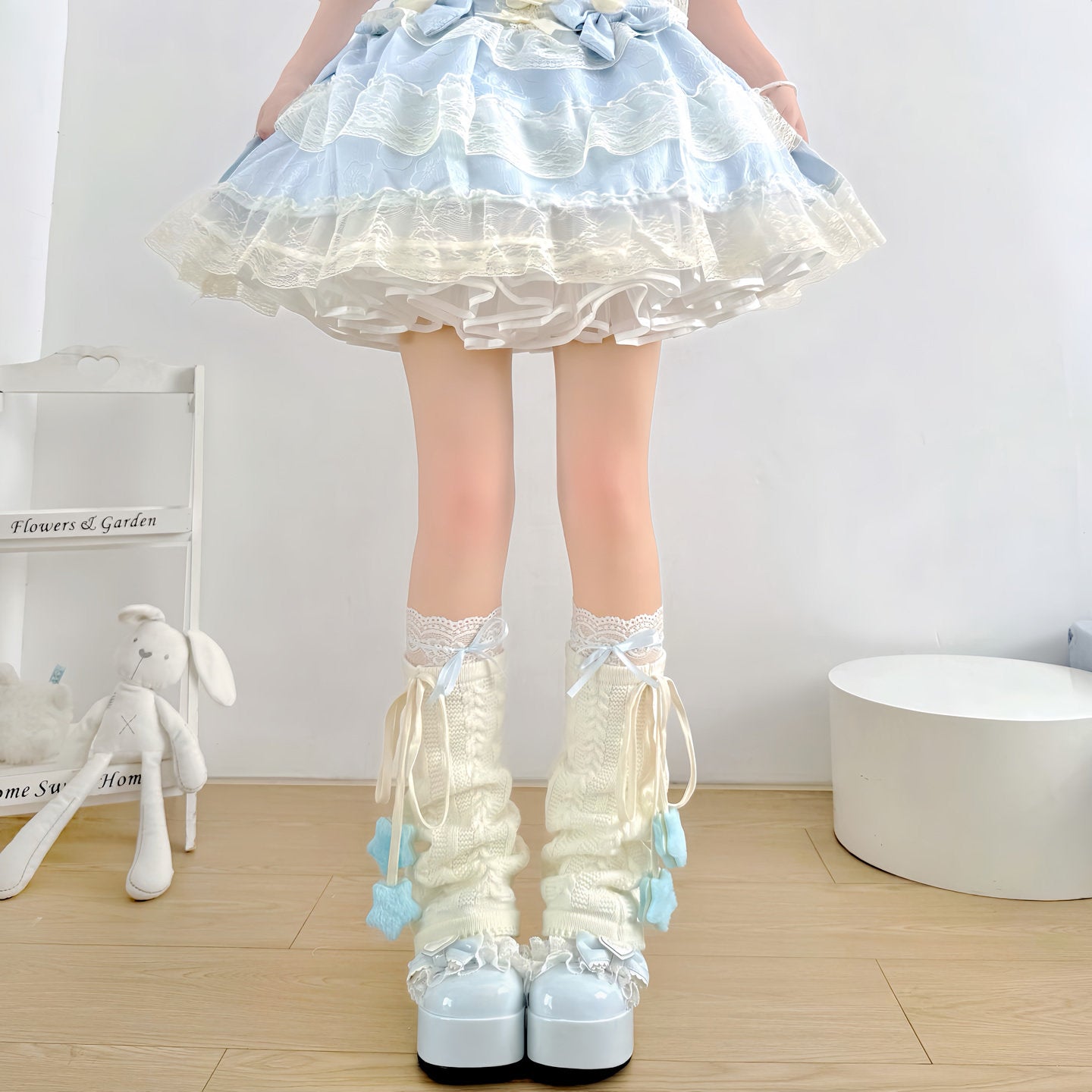 Sweet Cute Star & Bow Ribbon Ties Leg Warmers