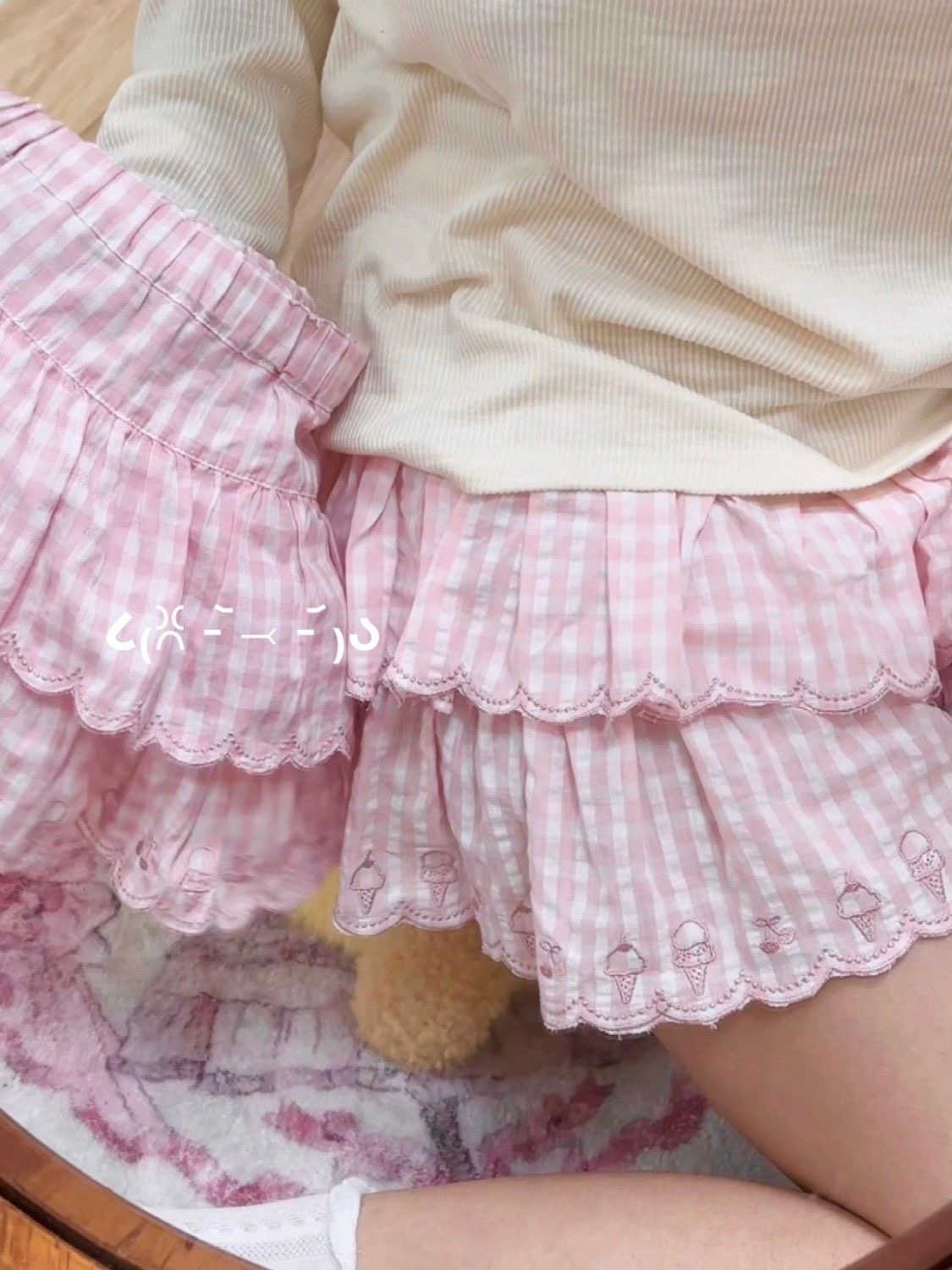 Sweet Pink Plaid Cute Cake Skirt