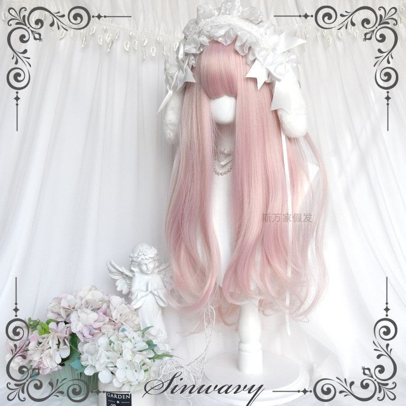 Light pink mixed yellow silk ballet style long curly hair