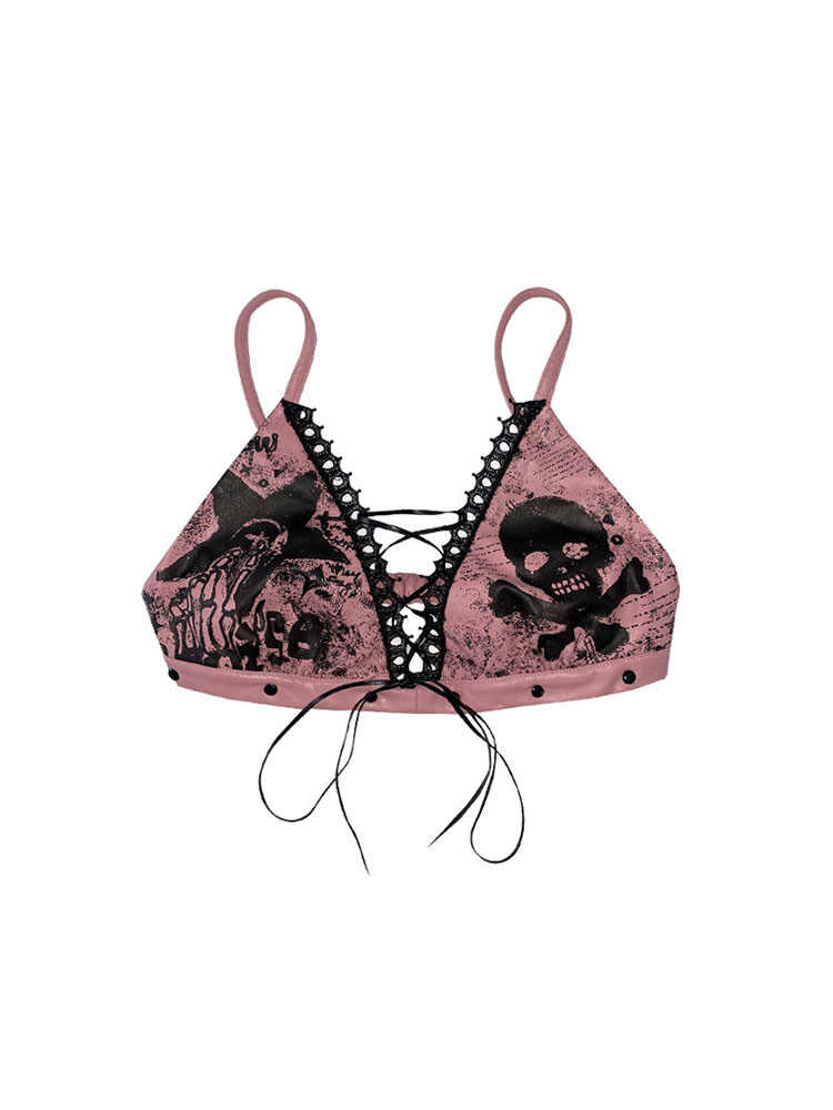 Skull Print Punk Leather Underwear
