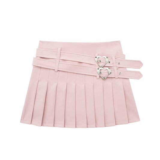 Belt Heart Buckle Pleated Coquette Skirt