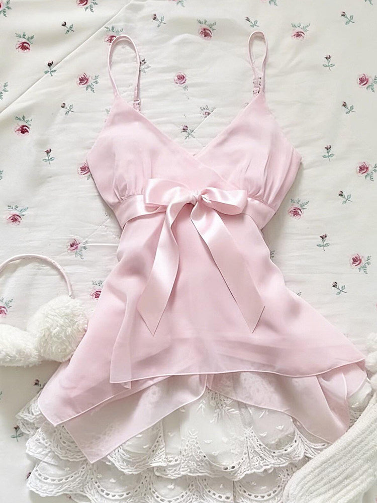 pink bow mesh dress
