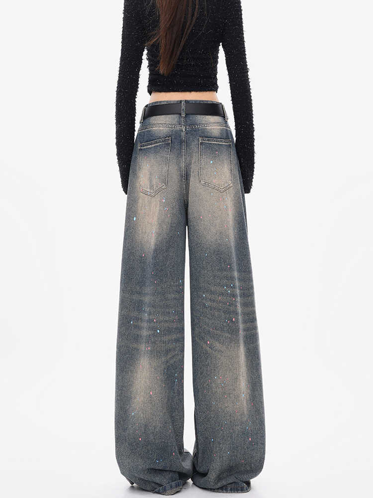 Grunge Distressed Graffiti-painted Baggy Jeans