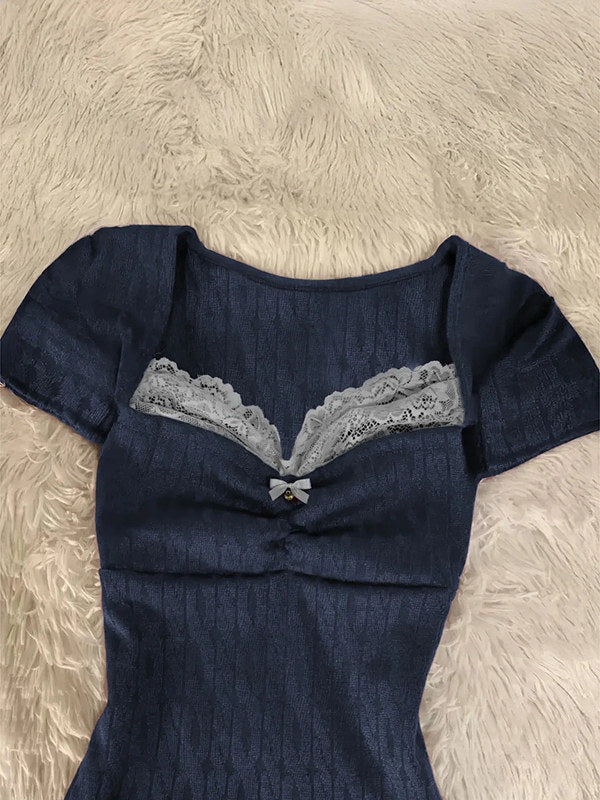 knit lace bow shirt