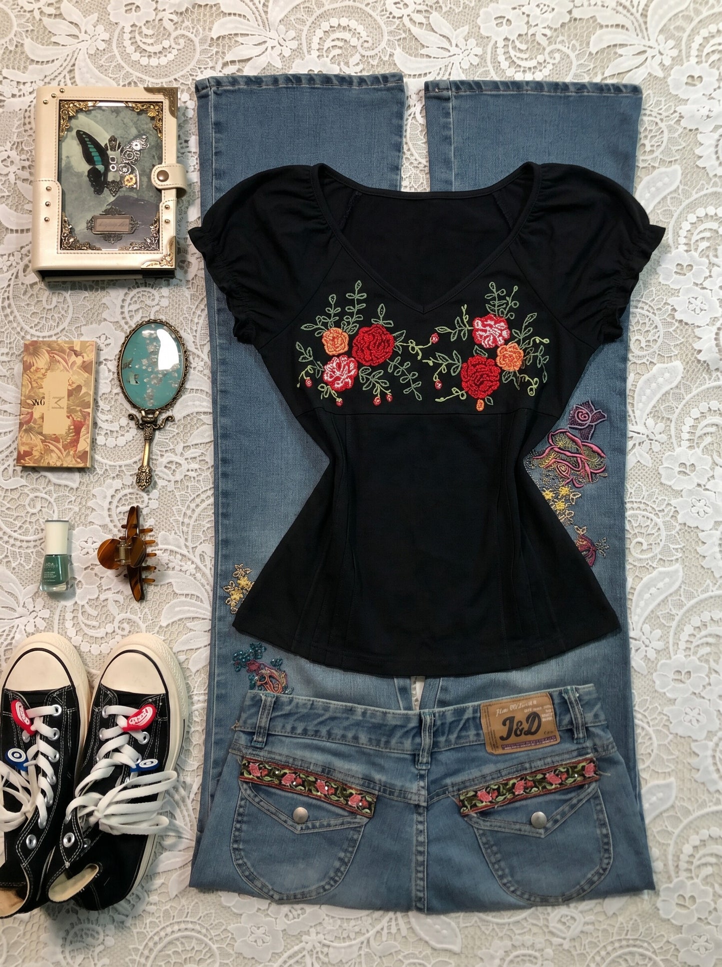 vintage flowers v-neck shirt
