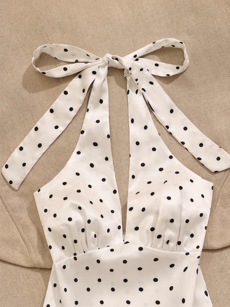 Retro Polka-dot Halter-neck Camisole