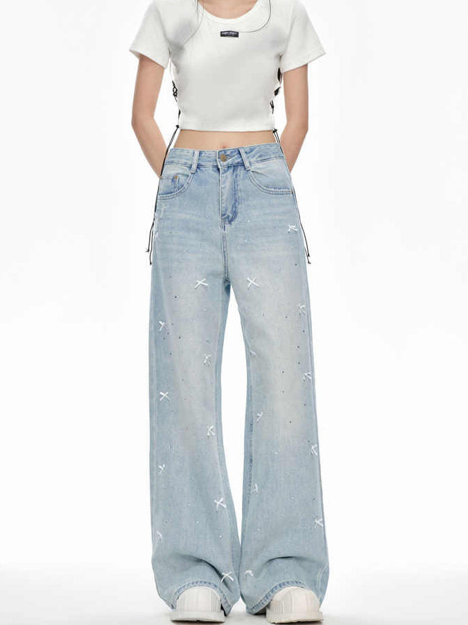 Coquette Bow Tie Diamond Flare Jeans