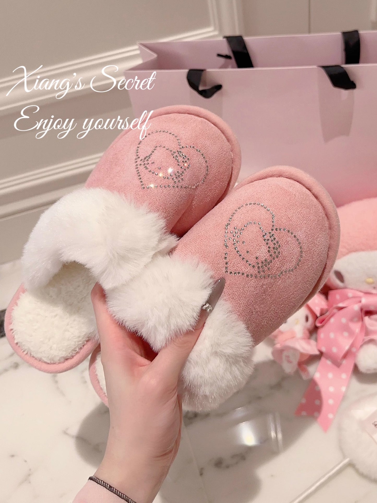 kawaii pink diamonds slippers