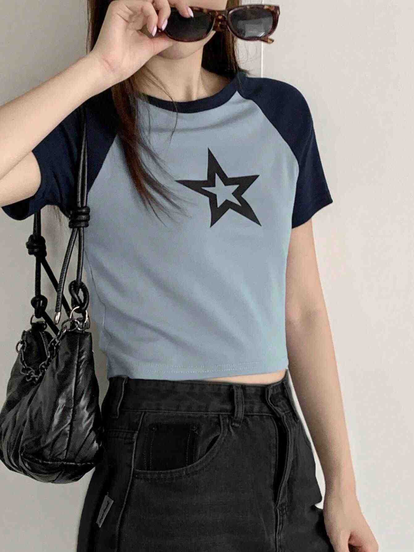 Y2K Retro Raglan Star T-shirt