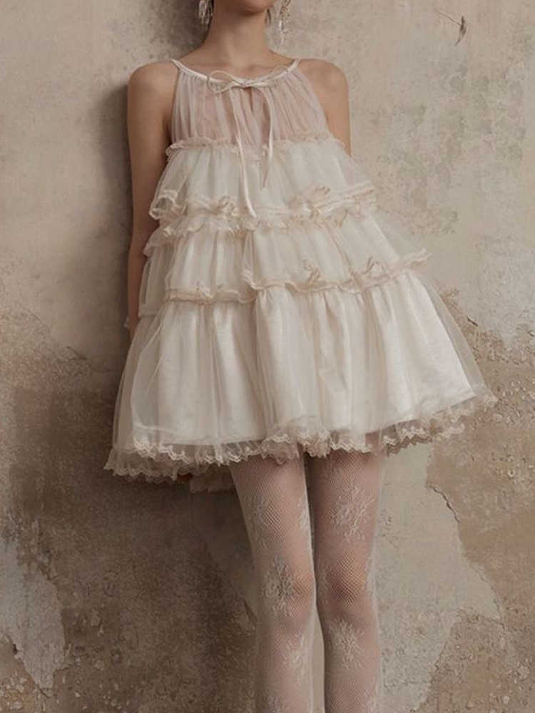 French Lace Splicing Rope Dress